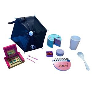 American Girl Doll Wellie Wishers cake & Disney Umbrella & OG art kit and acc.